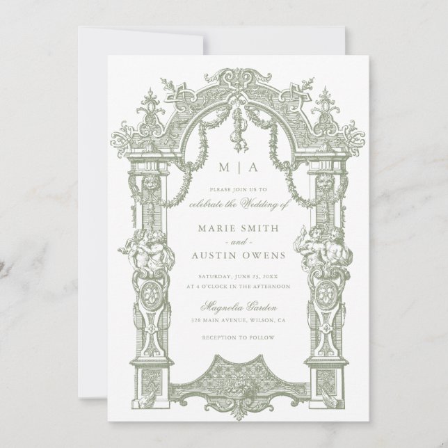 Invitation Mariage d'échelle de trame de bordure élégante (Devant)