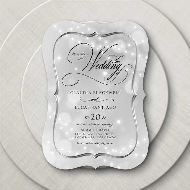 Invitation Mariage d'éclairage Silver Bokeh (Créateur téléchargé)