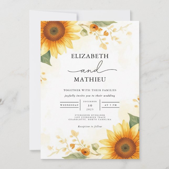 Invitation Mariage d'éclatement de tournesol doré (Devant)
