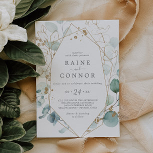 Invitation Mariage Décontracté Airy Greenery et Gold Leaf