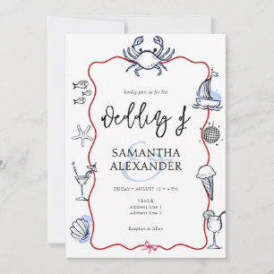 Invitation Mariage décontracté avec QR Code RSVP et Crabe Ble