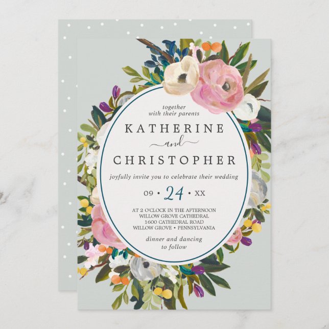 Invitation Mariage Décontracté de fleurs peint (Devant / Derrière)