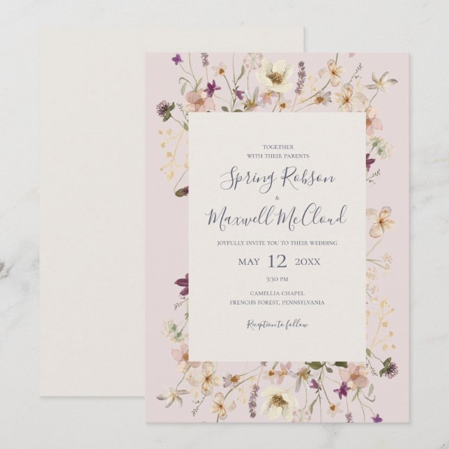 Invitation Mariage Décontracté de trame Fleur sauvage de prin (Devant / Derrière)