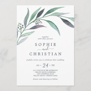 Invitation Mariage Décontracté d'Eucalyptus pourpre et vert