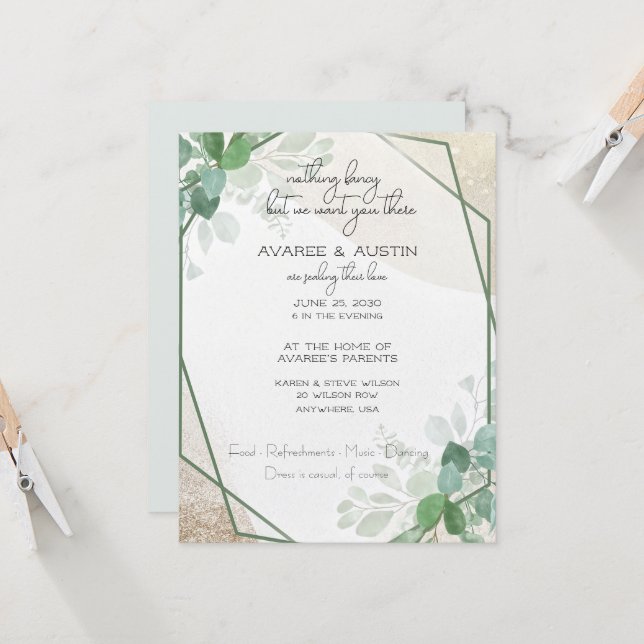 Invitation Mariage Décontracté Eucalyptus Frame (Devant/Arrière en situation)