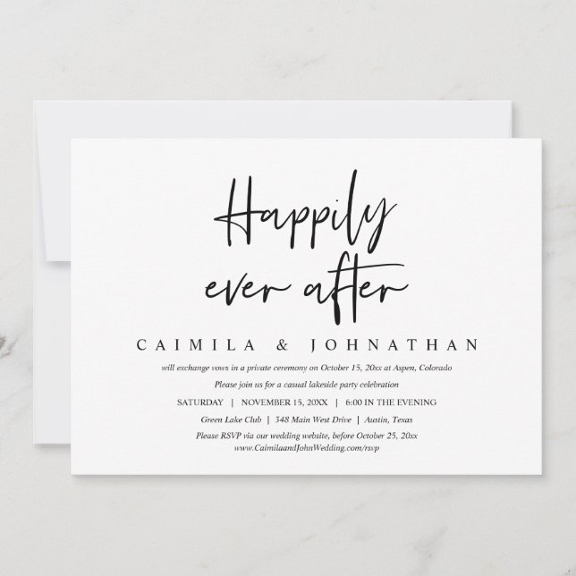 Invitation Mariage Décontracté Fuite Party, Heureux Pour Touj (Devant)