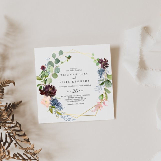 Invitation Mariage Décontracté géométrique Burgundy Gold (Créateur téléchargé)