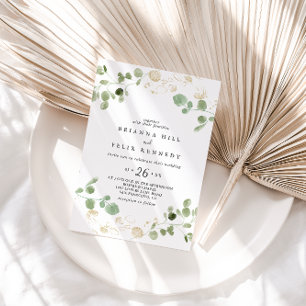 Invitation Mariage Décontracté Gold Confetti Eucalyptus Folia