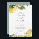 Invitation Mariage Décontracté moderne Lemon Garden<br><div class="desc">Cette faire-part de mariage décontractée au jardin de citron est idéale pour un mariage de printemps ou d'été. Le design méditerranéen rustique présente de beaux citrons aquarellés aux fleurs blanches bohème et d'élégants feuilles verts.</div>