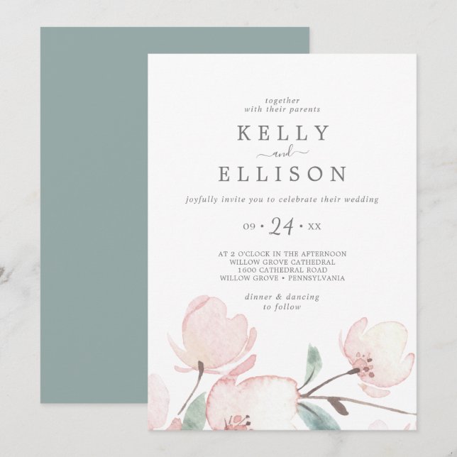 Invitation Mariage Décontracté Spring Cherry Blossom (Devant / Derrière)