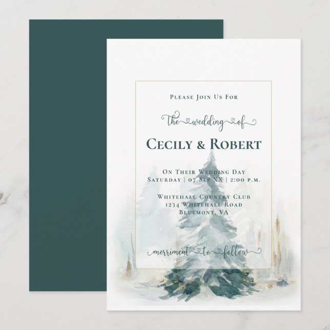 Invitation Mariage décoratif de l'arbre à pin d'hiver (Devant / Derrière)