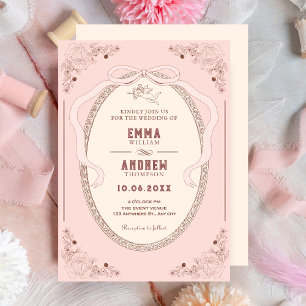 Invitation Mariage décorative romantique vintage rose