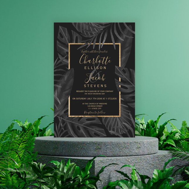 Invitation Mariage d'écriture d'or en aquarelle de feuille no (Créateur téléchargé)