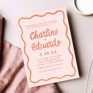 Invitation Mariage d'écriture manuscrite rose et rouge Wavy R