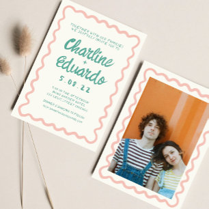 Invitation Mariage d'écriture manuscrite rose et verte rétro