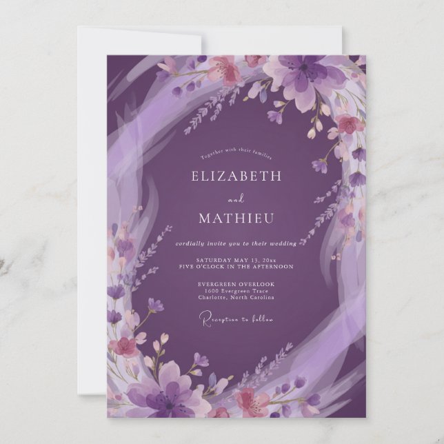 Invitation Mariage Deep Amethyst Pivoine (Devant)