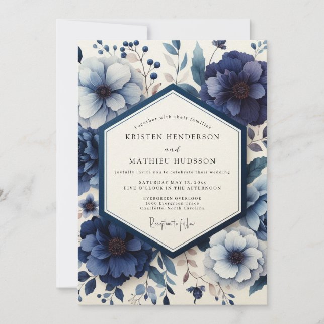 Invitation Mariage Deep Blue Moody Bloom (Devant)