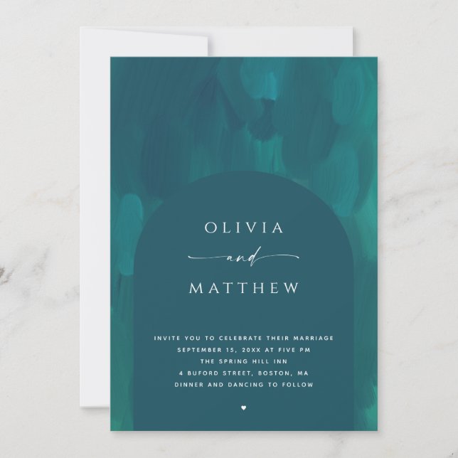 Invitation Mariage Deep Emerald Teal | Arche Moderne + Code Q (Devant)