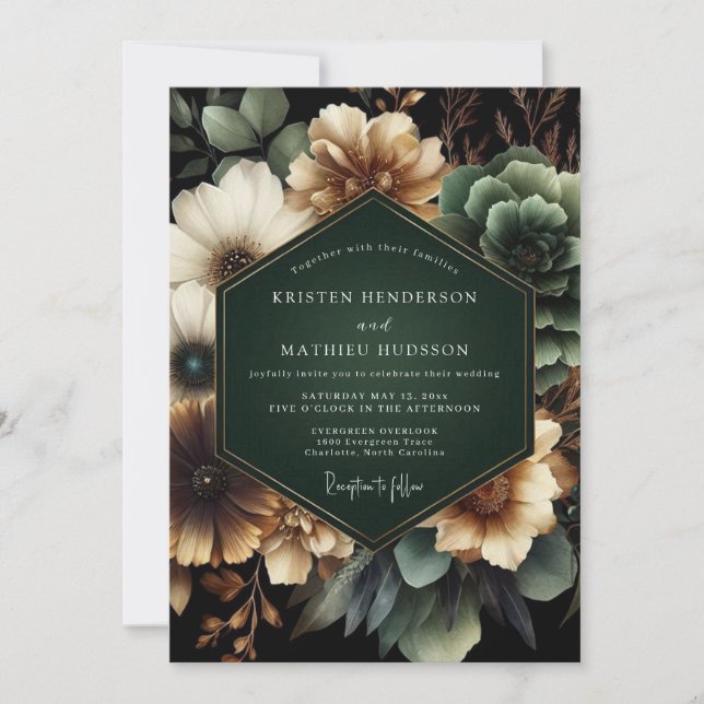 Invitation Mariage Deep Green Moody Bloom (Devant)