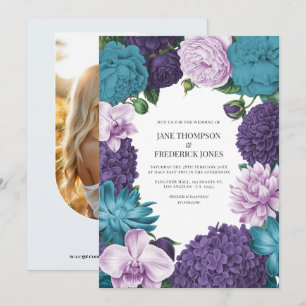 Invitation Mariage Deep Marine, Orchidée Ardoise & Lilas Nuag