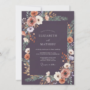 Invitation Mariage Deep Plum Ranunculus Grey Eucalyptus