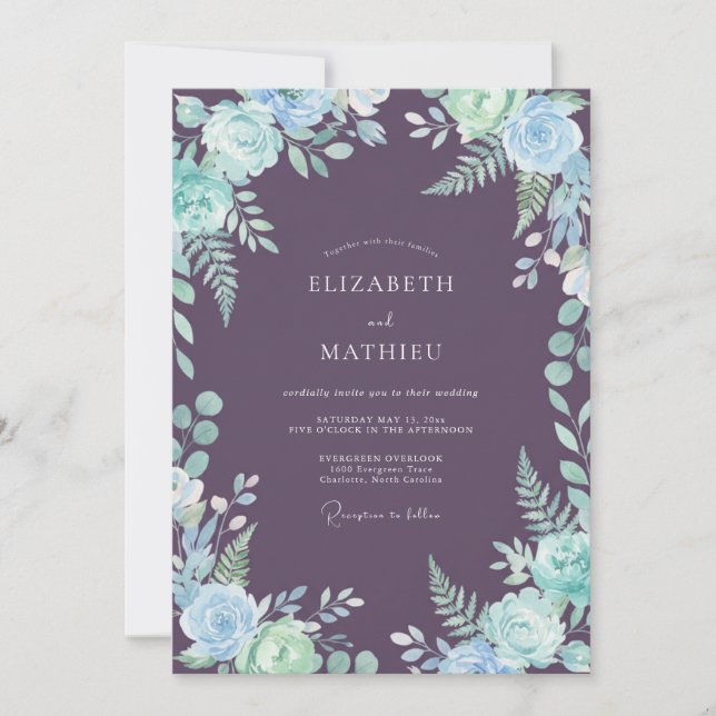 Invitation Mariage Deep Purple Azure Petal (Devant)