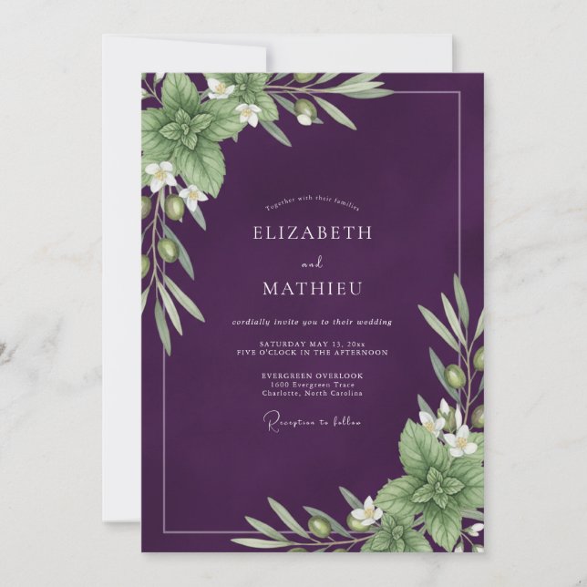 Invitation Mariage Deep Purple Olive Eucalyptus (Devant)