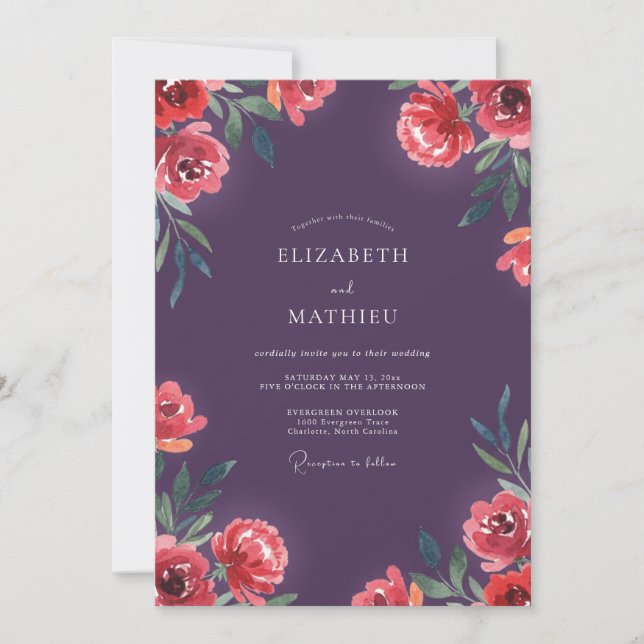 Invitation Mariage Deep Purple Poppy (Devant)