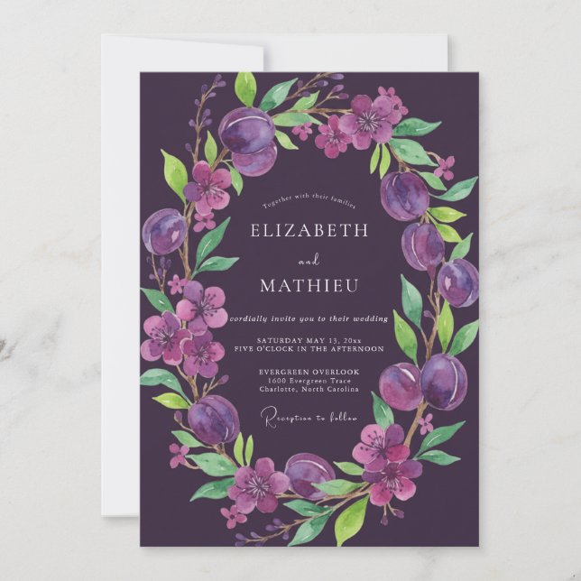 Invitation Mariage Deep Purple Prune Eucalyptus (Devant)