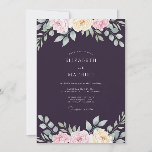 Invitation Mariage Deep Purple Ranunculus Eucalyptus (Devant)