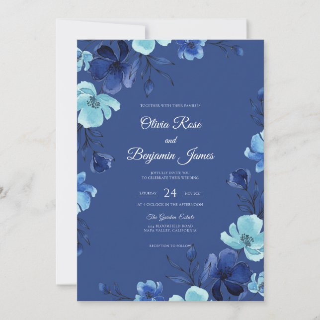 Invitation Mariage Deep Sapphire Bloom (Devant)