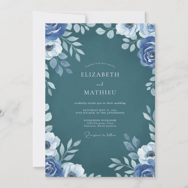 Invitation Mariage Deep Slate Pivoine (Devant)