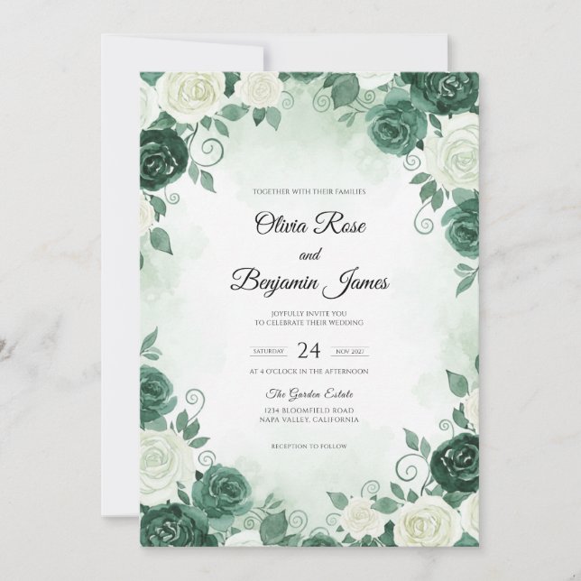 Invitation Mariage Deep Teal Bloom (Devant)