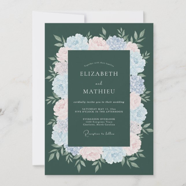 Invitation Mariage Deep Teal Blossom (Devant)