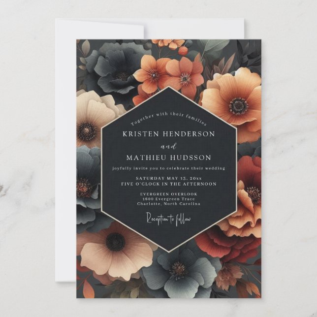 Invitation Mariage Deep Teal Moody Bloom (Devant)