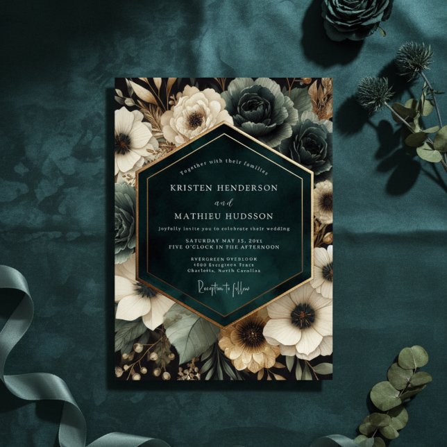 Invitation Mariage Deep Teal Moody Bloom (Créateur téléchargé)