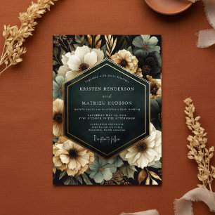 Invitation Mariage Deep Teal Opulent Bloom