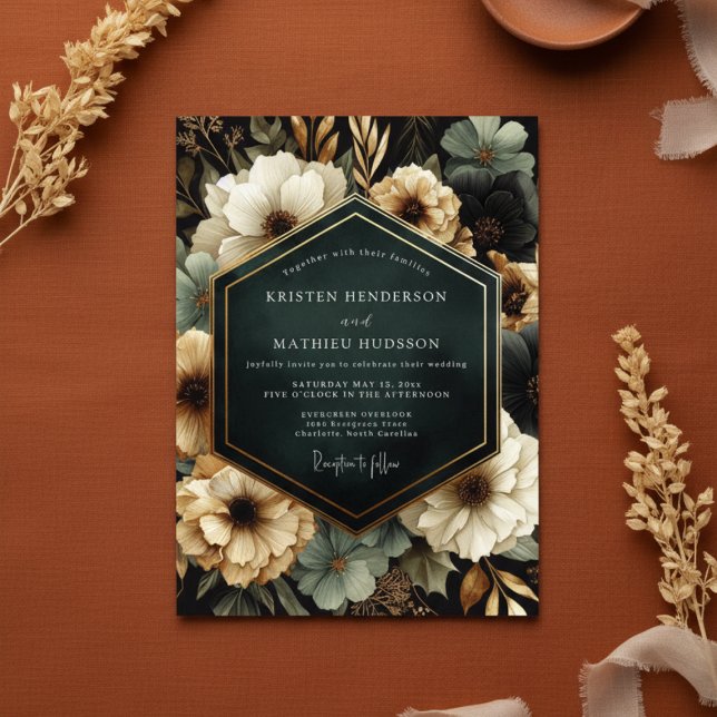 Invitation Mariage Deep Teal Opulent Bloom (Créateur téléchargé)