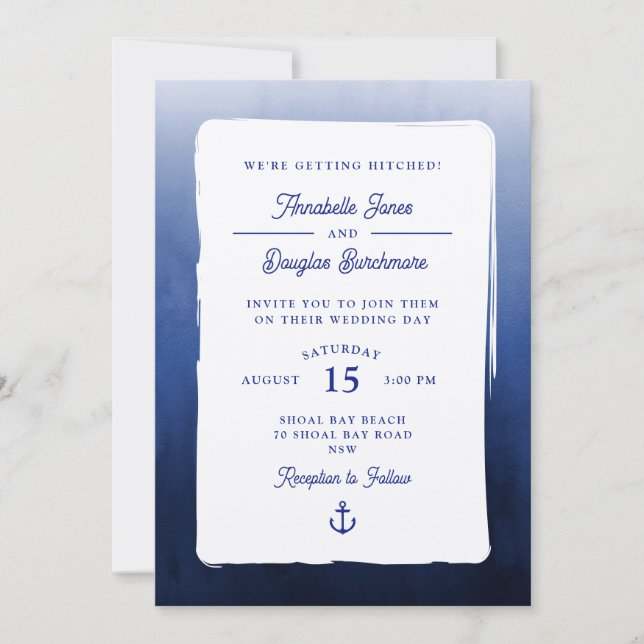 Invitation Mariage dégradé bleu marine (Devant)