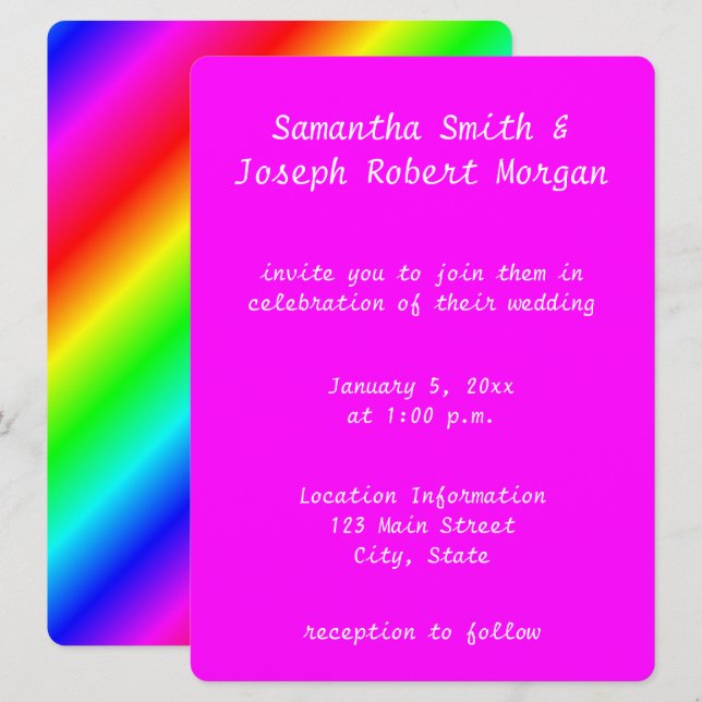 Invitation Mariage dégradé de magenta arc-en-ciel (Devant / Derrière)
