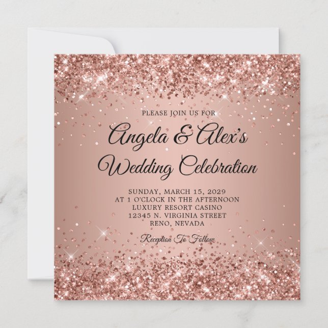 Invitation Mariage dégradé or rose scintillant (Devant)