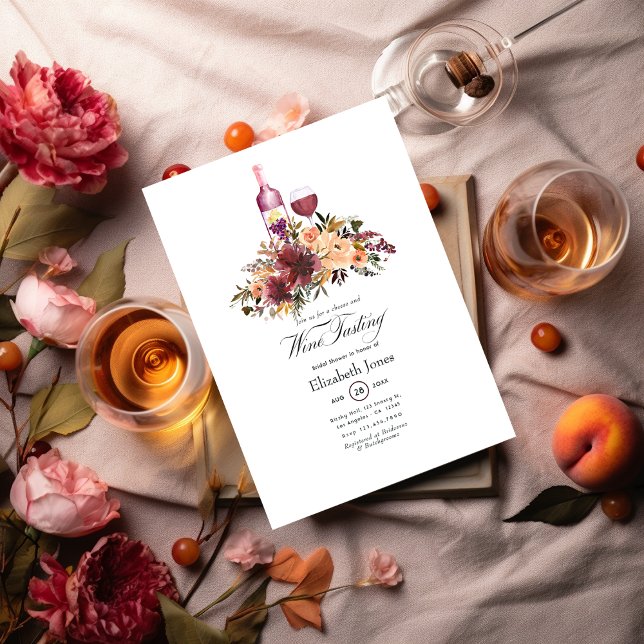 Invitation Mariage dégustation de vin floral pêche Bordo (Créateur téléchargé)