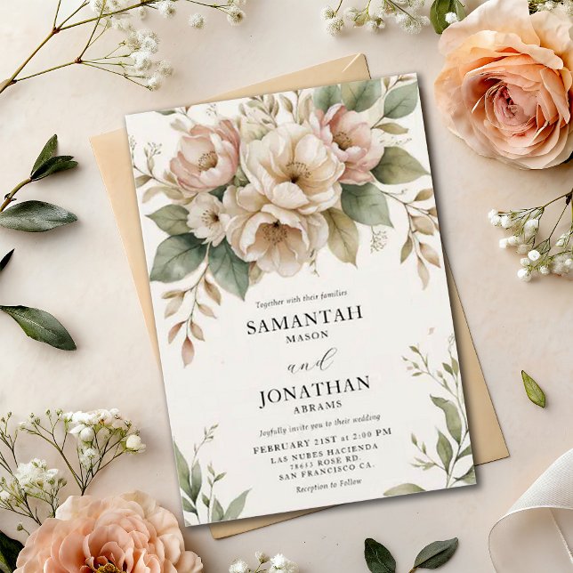 Invitation Mariage d'élégance de printemps rose pâle (Créateur téléchargé)