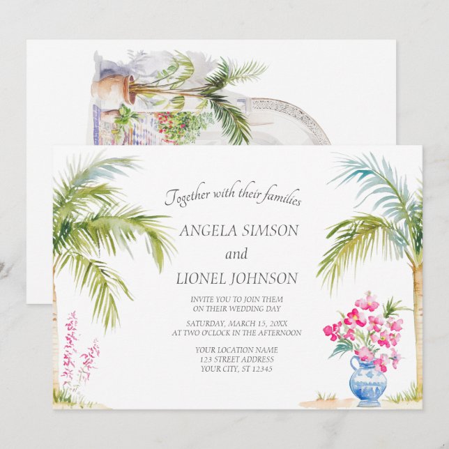 Invitation Mariage d'élégance du patio marocain (Devant / Derrière)