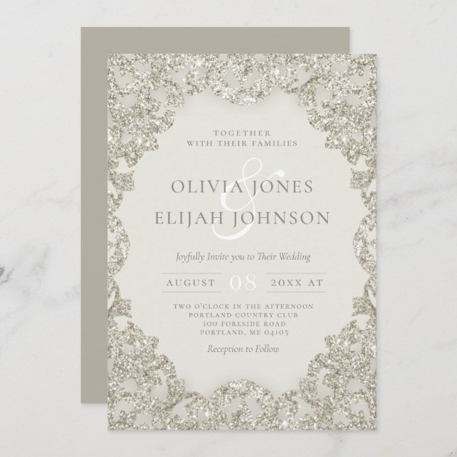 Invitation Mariage d'élégance Vintage d'étincelle d'or offici (Devant / Derrière)