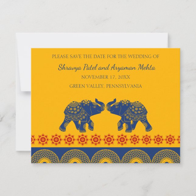 Invitation Mariage d'éléphants à thème indiens Enregistrer la (Devant)