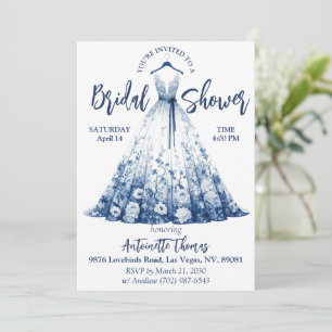 Invitation Mariage Delft Bleu/Blanc Chinoiserie Floral