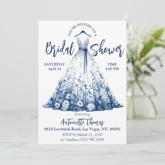 Invitation Mariage Delft Bleu/Blanc Chinoiserie Floral (Debout devant)