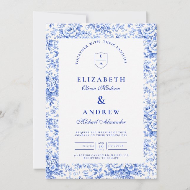 Invitation Mariage Delft Bleu Chinoiserie (Devant)
