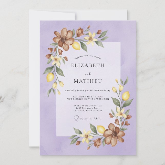 Invitation Mariage délicat à la lavande (Devant)